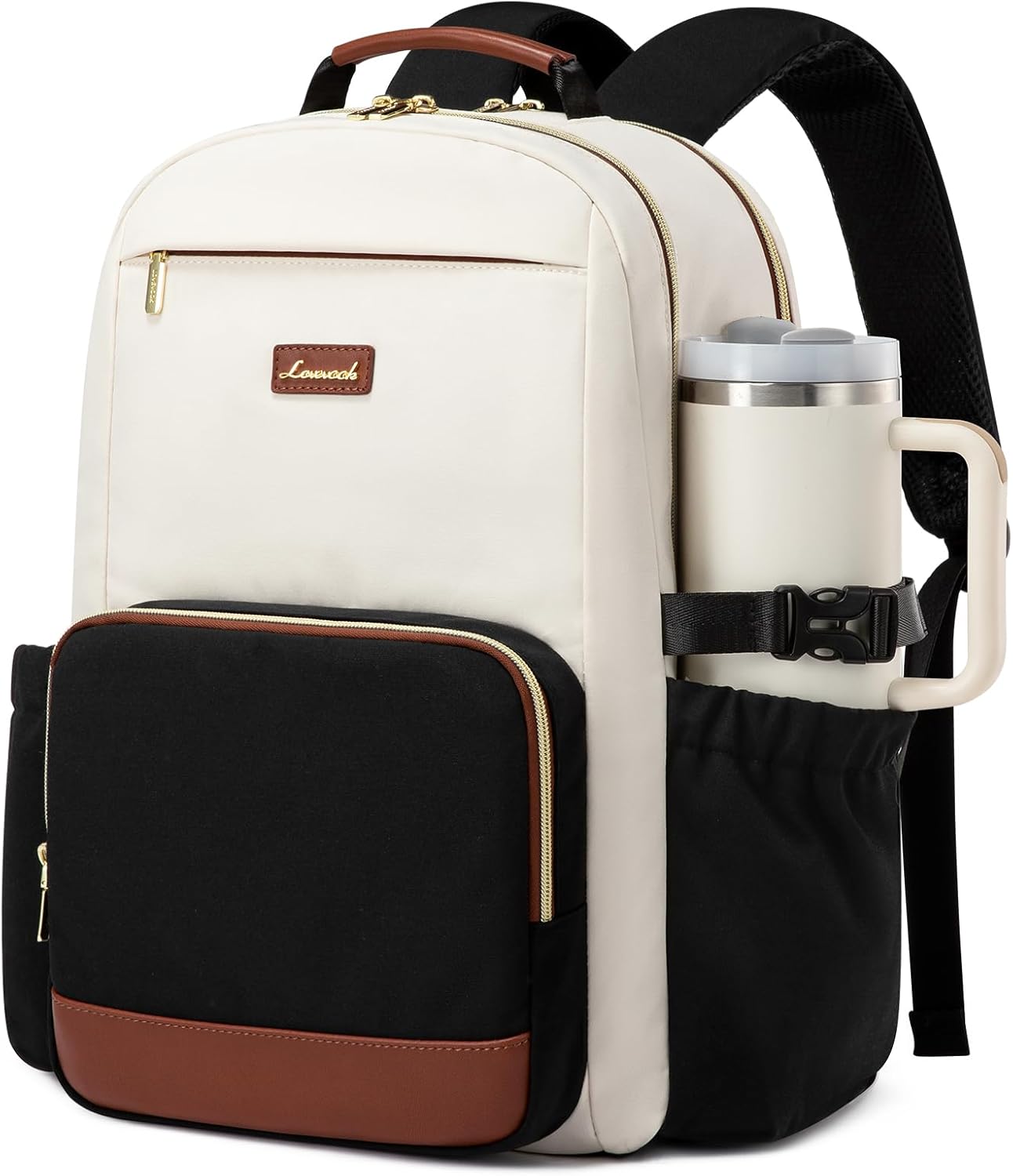 Waterproof Work Business Backpack College Teacher Bags,Beige-Black-Brown