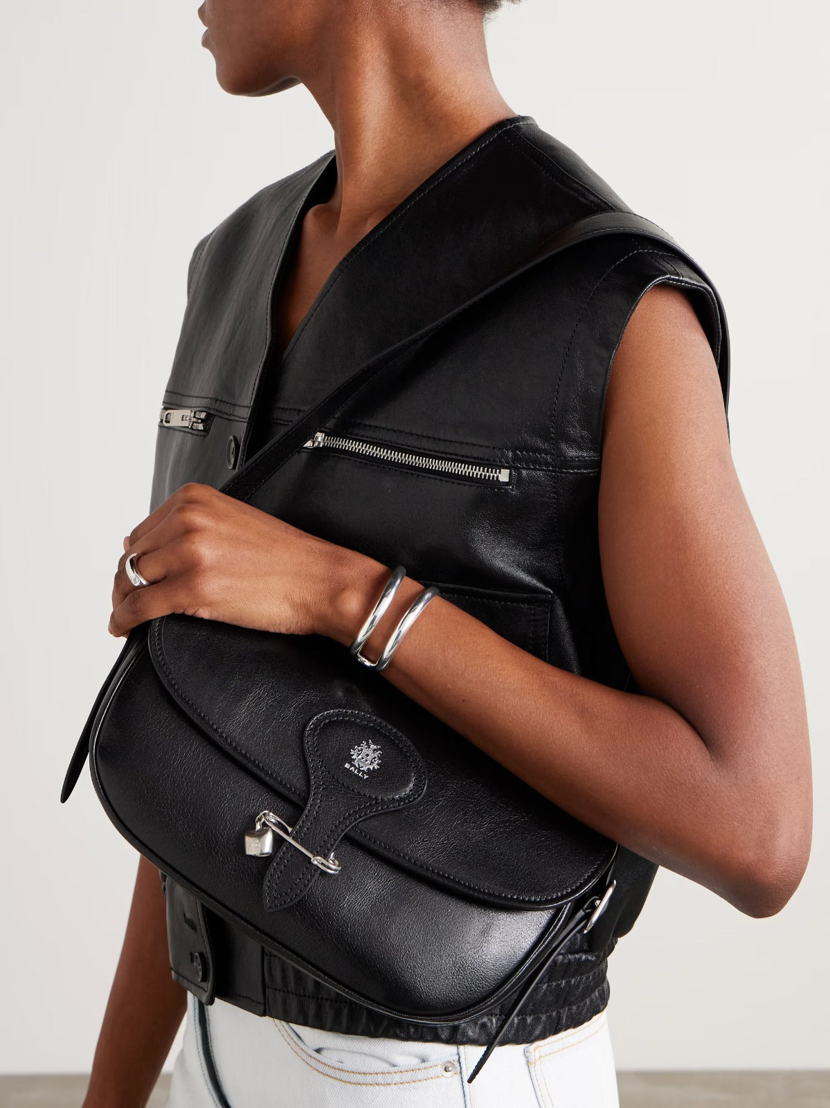 Beckett embellished glossed textured-leather shoulder bag