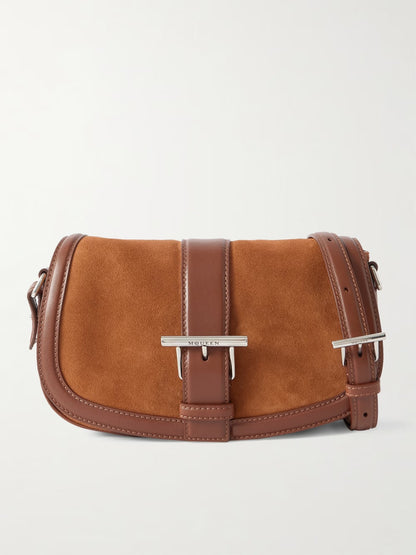 Leather-trimmed suede shoulder bag