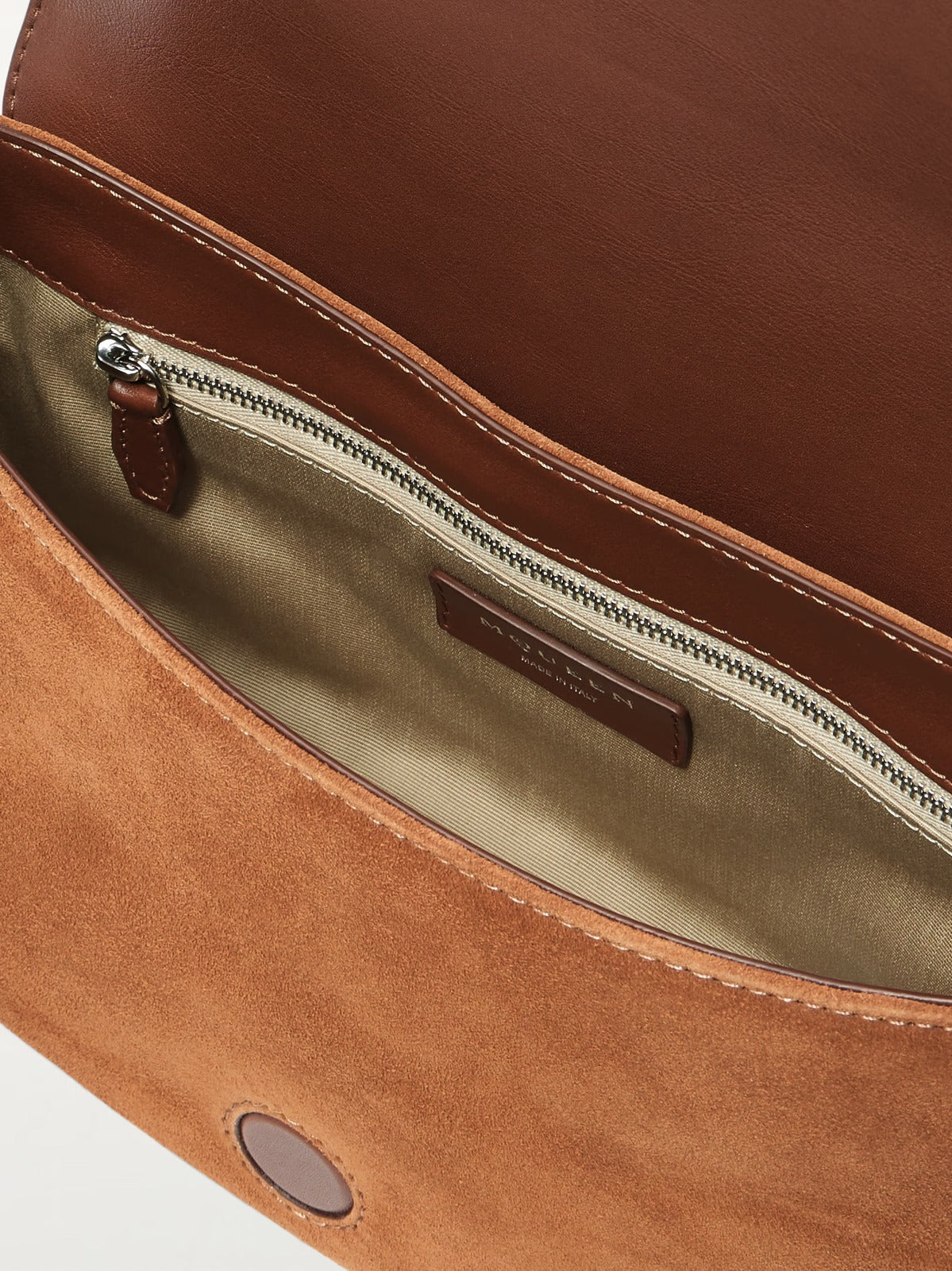 Leather-trimmed suede shoulder bag